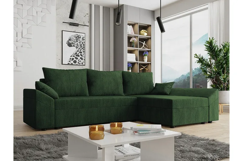 Midfeld 3-sits Hörnbäddsoffa NO_BRAND Dark green - Möbler - Soffa - Bäddsoffa
