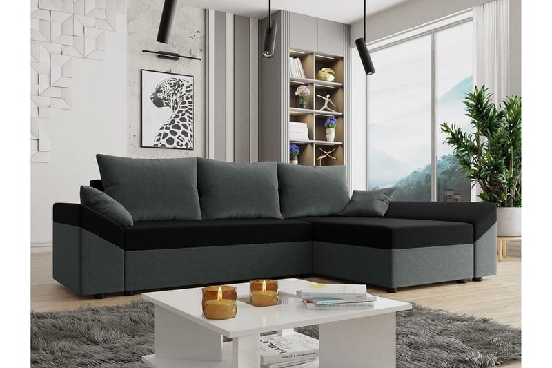 Midfeld 3-sits Hörnbäddsoffa NO_BRAND Dark Grey/Black - Möbler - Soffa - Bäddsoffa
