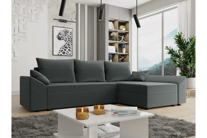 Midfeld 3-sits Hörnbäddsoffa NO_BRAND Grey - Möbler - Soffa - Bäddsoffa