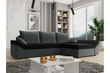 Midfeld 3-sits L-formad Hörnbäddsoffa 130x200 cm med Förvaring i Tyg - Grå|Svart - Möbler - Soffa - Bäddsoffa