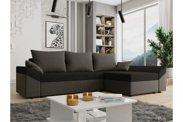 Midfeld 3-sits Vänster Hörnbäddsoffa 130x200 cm med Förvaring i Tyg - Brun|Svart - Möbler - Soffa - Bäddsoffa