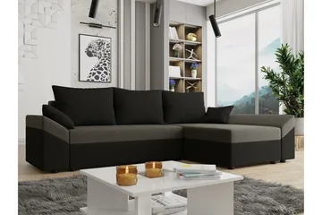 Midfeld 3-sits Vänster Hörnbäddsoffa 130x200 cm med Förvaring i Tyg - Svart|Brun - Möbler - Soffa - Bäddsoffa