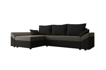 Midfeld 3-sits Vänster Hörnbäddsoffa 130x200 cm med Förvaring i Tyg - Svart|Brun - Möbler - Soffa - Bäddsoffa