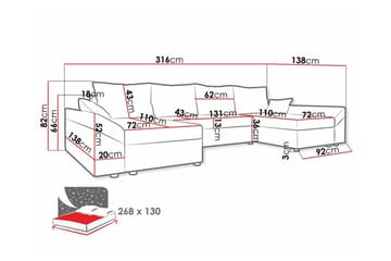 Midfeld 4-sits Hörnbäddsoffa 130x268 cm med Förvaring i Manchestertyg - Grå - Möbler - Soffa - Bäddsoffa
