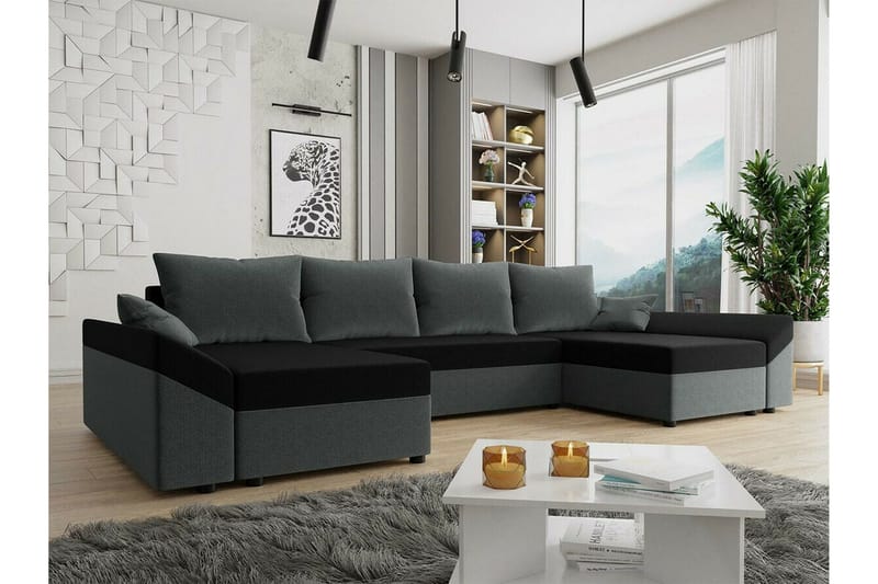 Midfeld 4-sits Hörnbäddsoffa Dark Grey/Black - Möbler - Soffa - Bäddsoffa