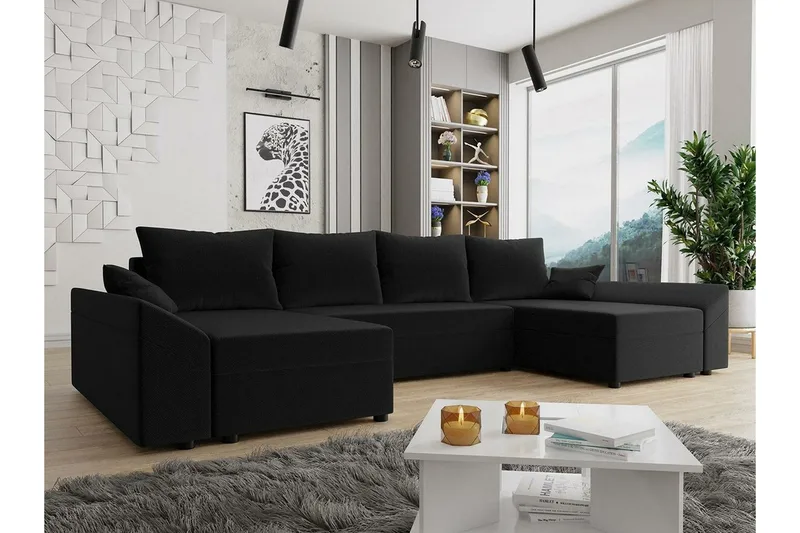 Midfeld 4-sits Hörnbäddsoffa NO_BRAND Black - Möbler - Soffa - Bäddsoffa