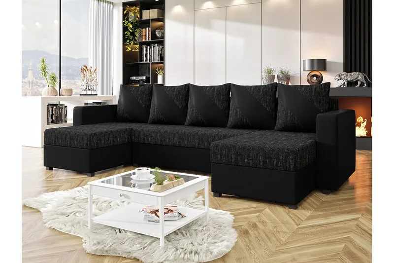 Midfeld 4-sits Hörnbäddsoffa NO_BRAND Black - Möbler - Soffa - Bäddsoffa