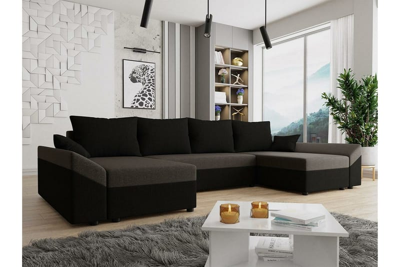 Midfeld 4-sits Hörnbäddsoffa NO_BRAND Brown/Black - Möbler - Soffa - Bäddsoffa