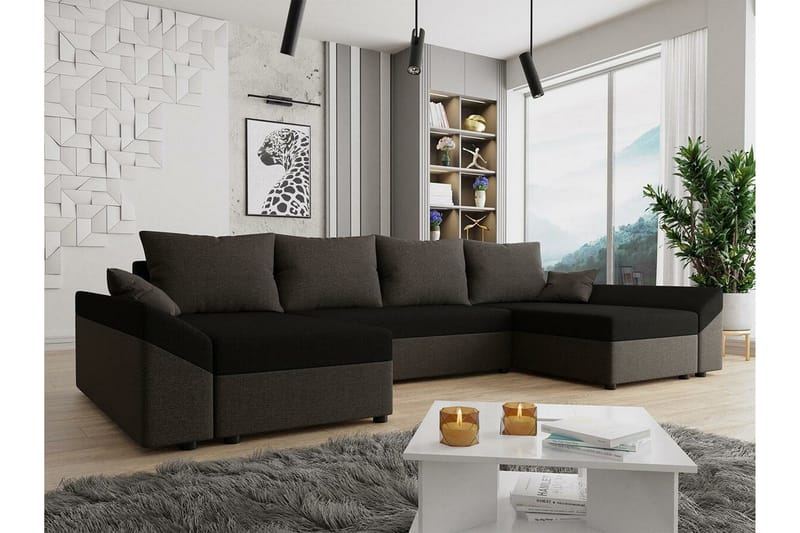 Midfeld 4-sits Hörnbäddsoffa NO_BRAND Dark brown/black - Möbler - Soffa - Bäddsoffa