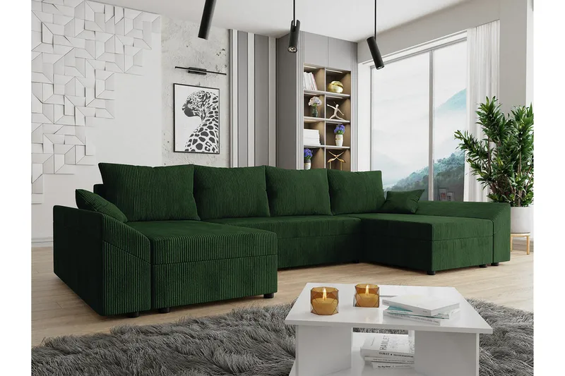 Midfeld 4-sits Hörnbäddsoffa NO_BRAND Dark green - Möbler - Soffa - Bäddsoffa