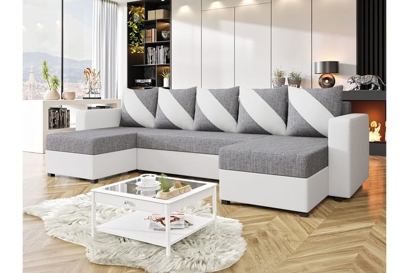 Midfeld 4-sits Hörnbäddsoffa NO_BRAND White/Grey - Möbler - Soffa - Bäddsoffa