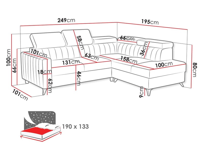 Milano 4-sits Bäddsoffa schäslong vänster med förvaring - gul - Möbler - Soffa - Bäddsoffa