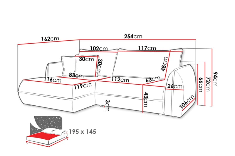 Mirana Bäddsoffa med Divan 3-sits - Vit - Möbler - Soffa - Bäddsoffa