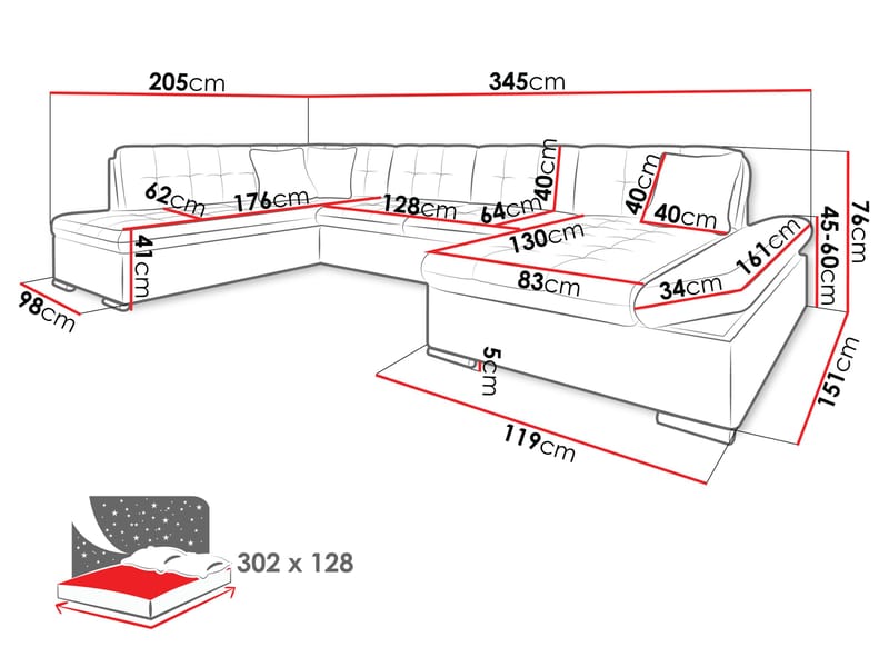 Mireo U-formad 5-sits Bäddsoffa med förvaring - grå - Möbler - Soffa - Bäddsoffa