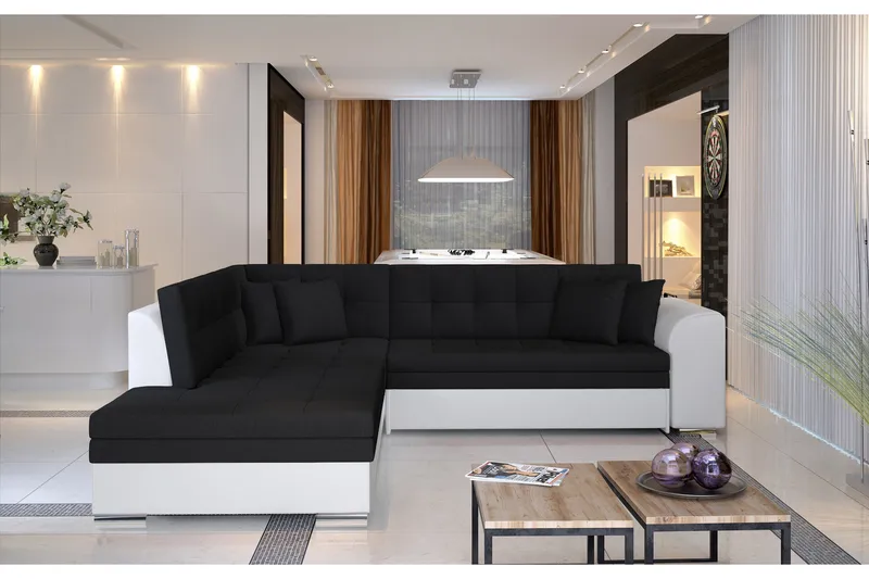 Moclino Hörnbäddsoffa - Svart/Vit - Möbler - Soffa - Divansoffor & schäslongsoffa