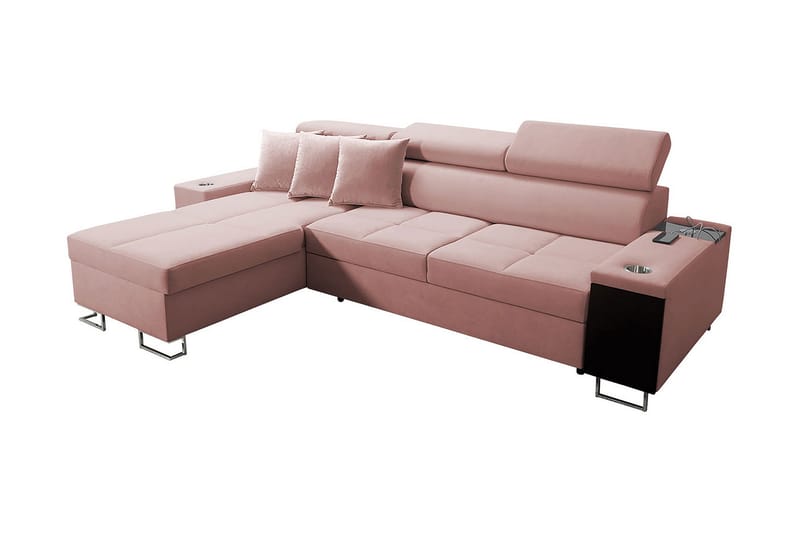 Morenia 3-sits Bäddsoffa Höger - Rosa - Bäddsoffa - Bäddsoffa divan - Sammetssoffa