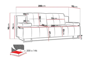 Morenia 3-sits Fällbar Bäddsoffa 146x200 cm med Förvaring i Tyg - Blå - Möbler - Soffa - Bäddsoffa