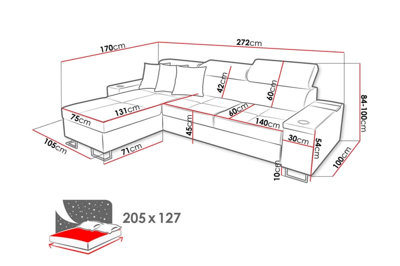 Morenia 3-sits Hörnbäddsoffa Vänster - Vit - Bäddsoffa - Hörnbäddsoffa - Sammetssoffa