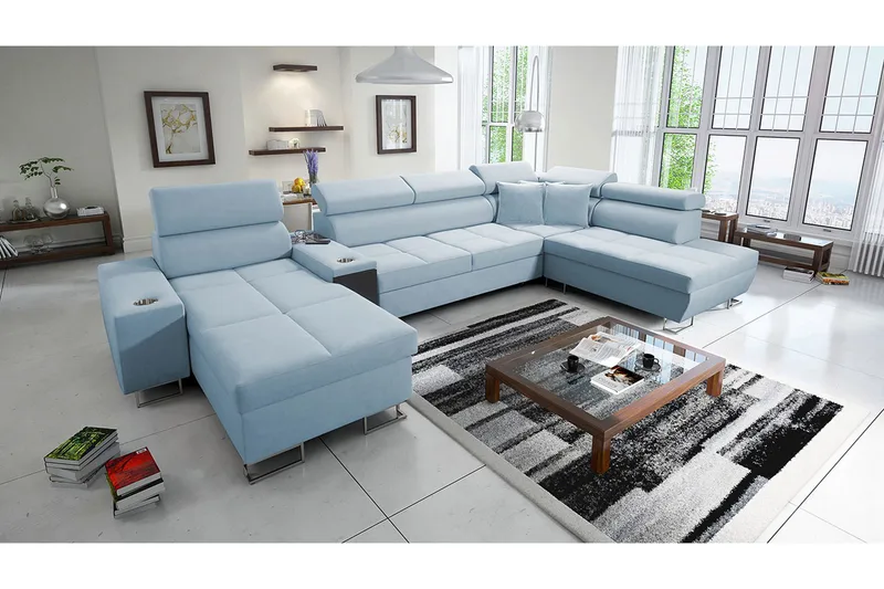 Morenia 4-sits Bäddsoffa 127x195 cm med Förvaring i Sammet - Blå - Möbler - Soffa - Bäddsoffa