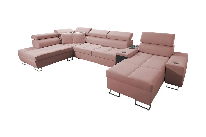 Morenia 4-sits Bäddsoffa 127x195 cm med Förvaring i Sammet, Rosa
