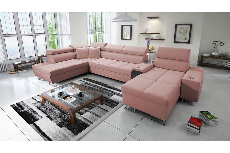 Morenia 4-sits Bäddsoffa 127x195 cm med Förvaring i Sammet - Rosa - Möbler - Soffa - Bäddsoffa