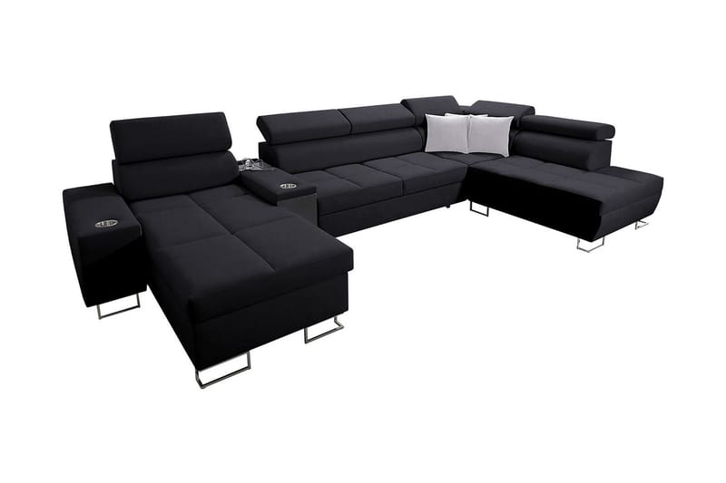 Morenia 4-sits Bäddsoffa 127x195 cm med Förvaring i Tyg, Svart