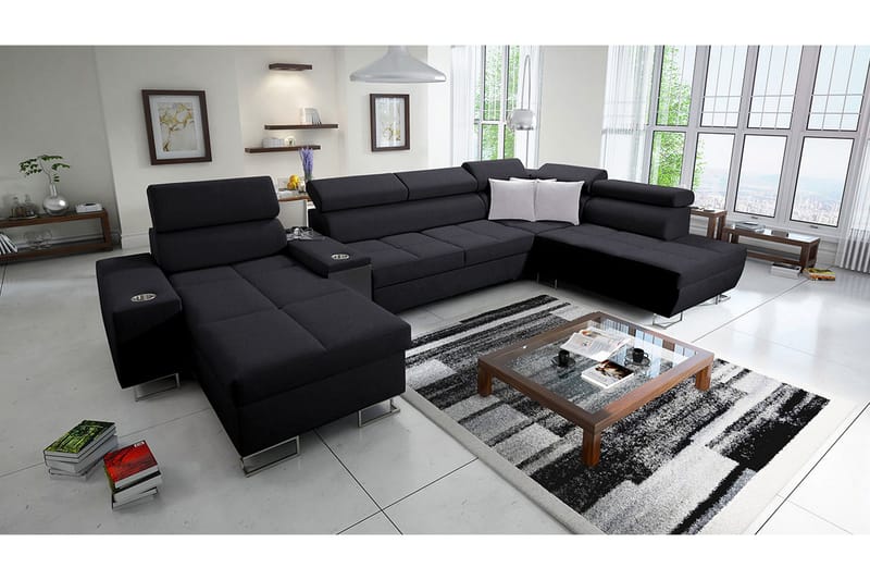 Morenia 4-sits Bäddsoffa 127x195 cm med Förvaring i Tyg - Svart - Möbler - Soffa - Bäddsoffa