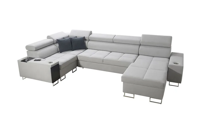 Morenia 4-sits Högervänd Bäddsoffa 127x258 cm med Förvaring i Sammet, Ljusgrå