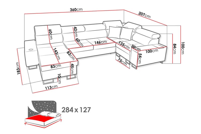 Morenia 4-sits Hörnbäddsoffa Vänster - Svart - Möbler - Soffa - Bäddsoffa