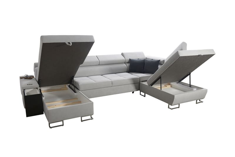 Morenia 4-sits Vänstervänd Bäddsoffa 127x284 cm med Förvaring i Sammet - Ljusgrå - Möbler - Soffa - Bäddsoffa