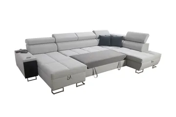 Morenia 4-sits Vänstervänd Bäddsoffa 127x284 cm med Förvaring i Sammet - Ljusgrå - Möbler - Soffa - Bäddsoffa