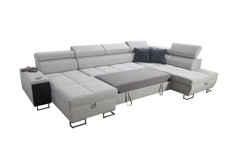 Morenia 4-sits Vänstervänd Bäddsoffa 127x284 cm med Förvaring i Sammet - Ljusgrå - Möbler - Soffa - Bäddsoffa