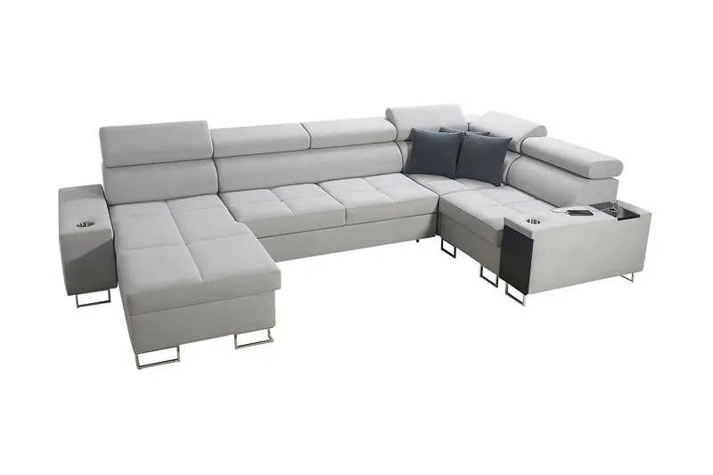 Morenia 4-sits Vänstervänd Bäddsoffa 127x284 cm med Förvaring i Sammet - Ljusgrå - Möbler - Soffa - Bäddsoffa
