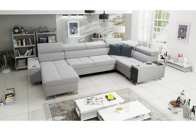 Morenia 4-sits Vänstervänd Bäddsoffa 127x284 cm med Förvaring i Sammet - Ljusgrå - Möbler - Soffa - Bäddsoffa