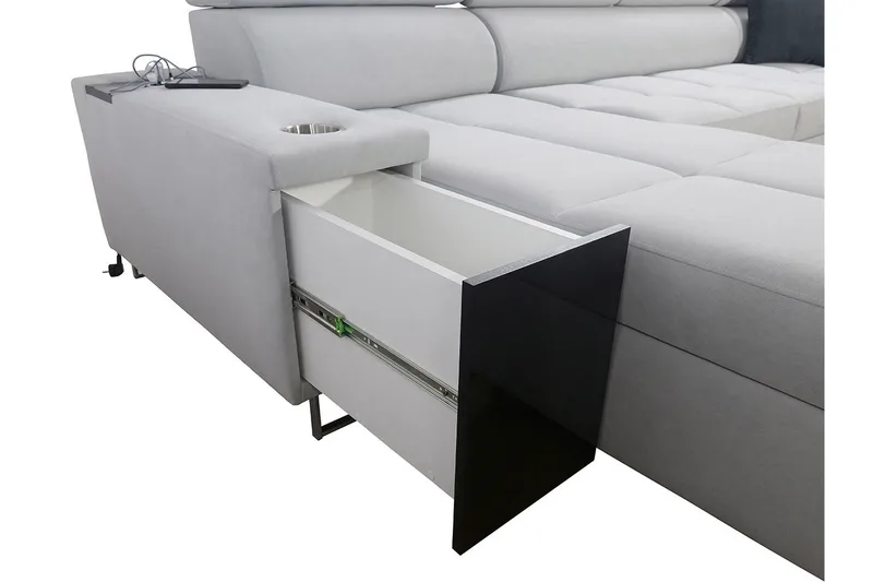 Morenia 4-sits Vänstervänd Bäddsoffa 127x284 cm med Förvaring i Sammet - Ljusgrå - Möbler - Soffa - Bäddsoffa