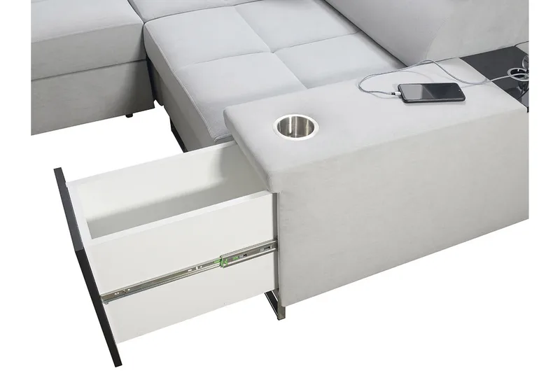 Morenia 4-sits Vänstervänd Bäddsoffa 127x284 cm med Förvaring i Sammet - Ljusgrå - Möbler - Soffa - Bäddsoffa