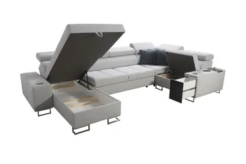 Morenia 4-sits Vänstervänd Bäddsoffa 127x284 cm med Förvaring i Sammet - Ljusgrå - Möbler - Soffa - Bäddsoffa