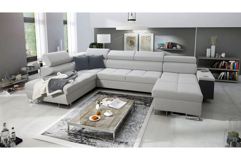 Morenia 4-sits Vänstervänd Bäddsoffa 127x284 cm med Förvaring i Sammet - Ljusgrå - Möbler - Soffa - Bäddsoffa