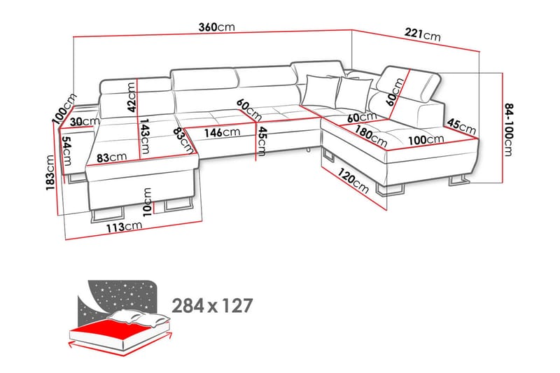Morenia 4-sits Vänstervänd Bäddsoffa 127x284 cm med Förvaring i Sammet - Ljusgrå - Möbler - Soffa - Bäddsoffa