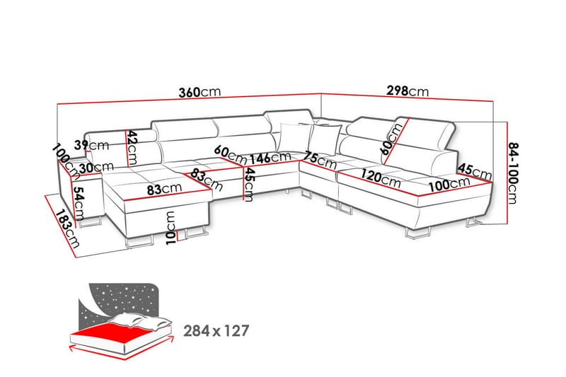 Morenia Bäddsoffa m. Divan och Schäslong - Bäddsoffa - Bäddsoffa divan