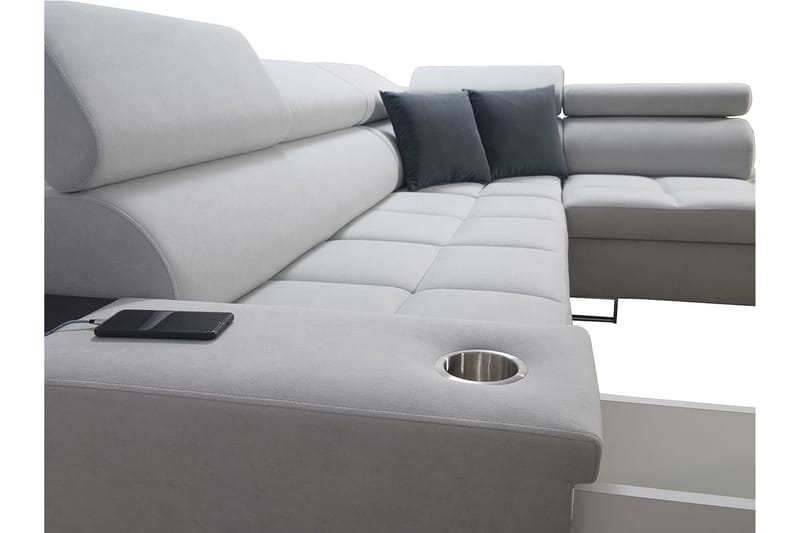 Morenia Högervänd Bäddsoffa 127x210 cm med Förvaring i Sammet - Ljusgrå - Möbler - Soffa - Bäddsoffa