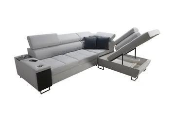 Morenia Högervänd Bäddsoffa 127x210 cm med Förvaring i Sammet - Ljusgrå - Möbler - Soffa - Bäddsoffa