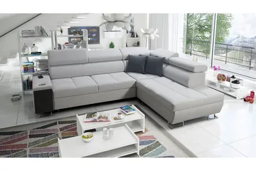 Morenia Högervänd Bäddsoffa 127x210 cm med Förvaring i Sammet - Ljusgrå - Möbler - Soffa - Bäddsoffa