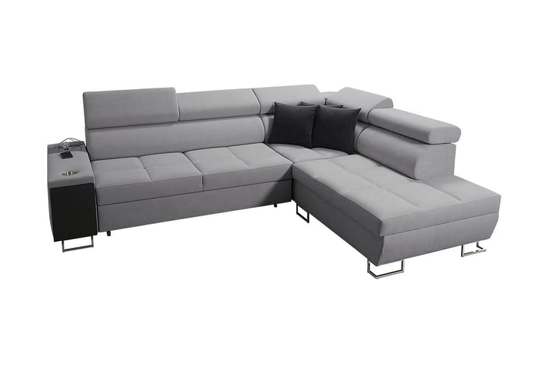 Morenia Högervänd Bäddsoffa 127x210 cm med Förvaring i Tyg, Grå