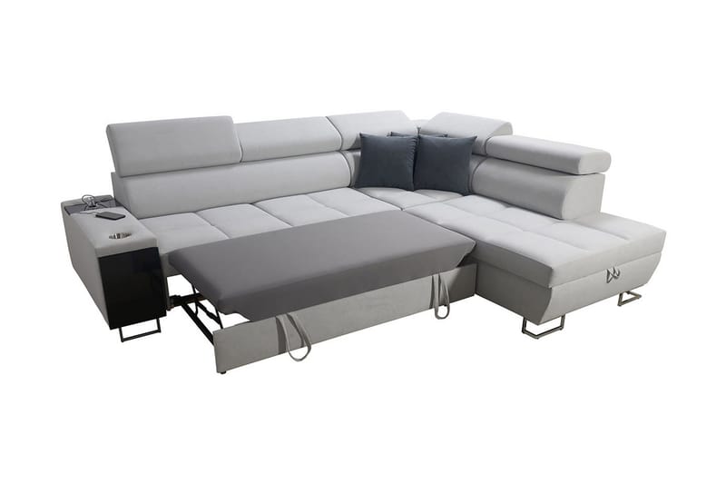 Morenia Högervänd Bäddsoffa 127x210 cm med Förvaring i Tyg - Grå - Möbler - Soffa - Bäddsoffa