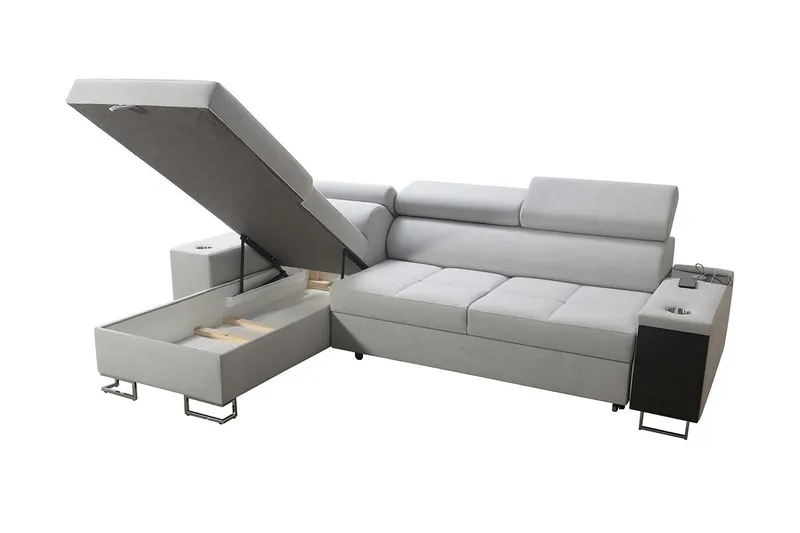 Morenia Längsbäddad L-Hörnbäddsoffa 4-sits med Förvaring i Sammet Vänster - Rosa - Möbler - Soffa - Bäddsoffa