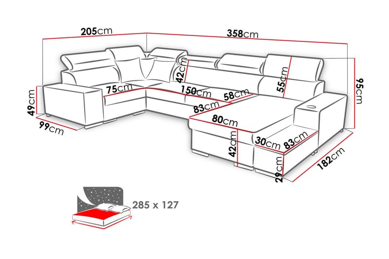 Mumtaz U-Bäddsoffa Divan Höger - Vit/Ljusgrå - Möbler - Soffa - Bäddsoffa