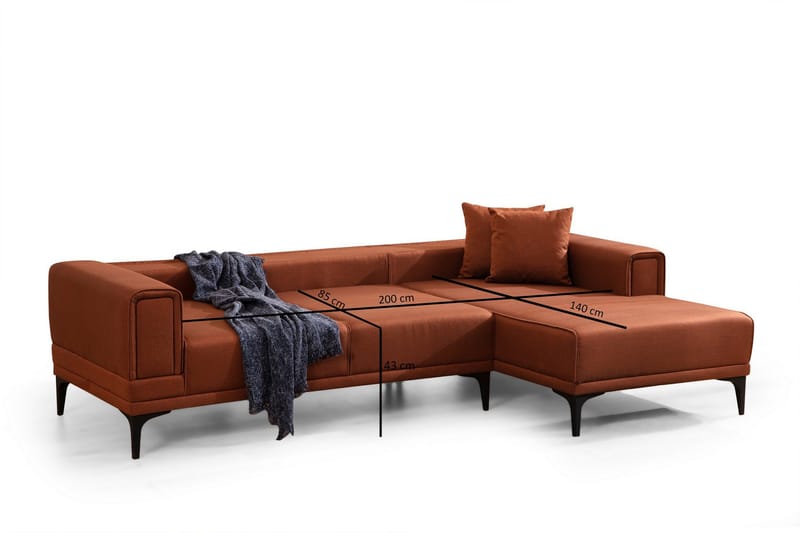 Naoko 3-sits Högervänd L-formad Bäddsoffa med Divan 85x200 cm i Tyg - Terrakotta - Möbler - Soffa - Bäddsoffa
