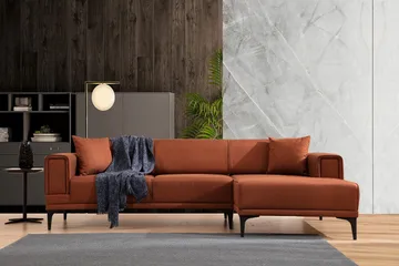 Naoko 3-sits Högervänd L-formad Bäddsoffa med Divan 85x200 cm i Tyg - Terrakotta - Möbler - Soffa - Bäddsoffa