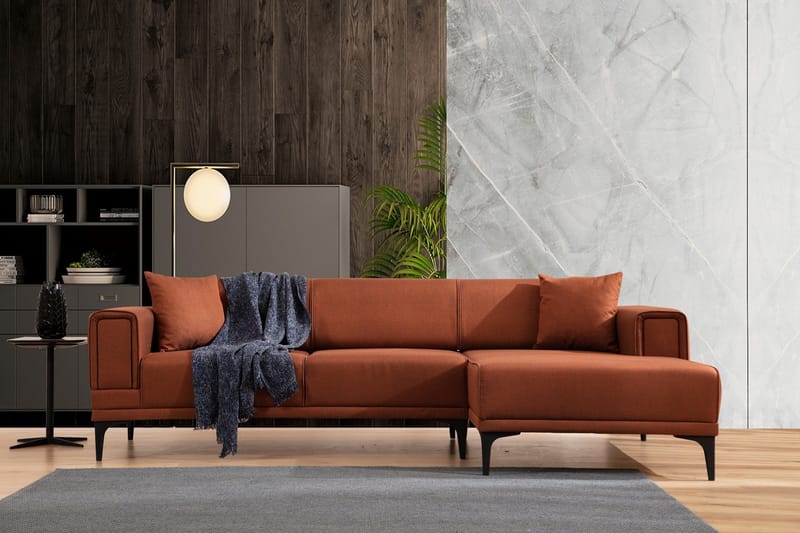Naoko 3-sits Högervänd L-formad Bäddsoffa med Divan 85x200 cm i Tyg - Terrakotta - Möbler - Soffa - Bäddsoffa